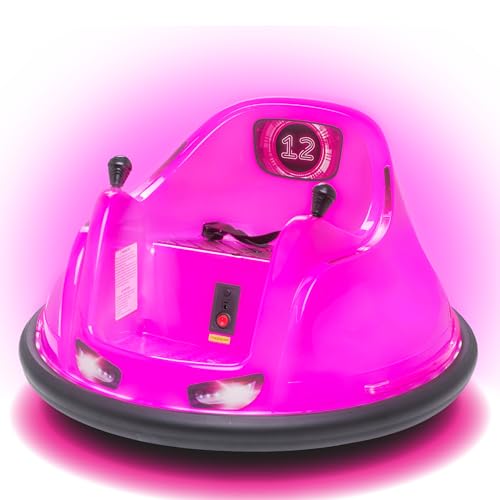 Flybar 6V Pink Glow Bumper Car for Kids  LED Ride-On Toy with 360 Spin, Rechargeable Battery, and Soft Rubber Bumpers  Safe Indoor Fun for Toddlers Ages 1.5+, Up to 66 lbs