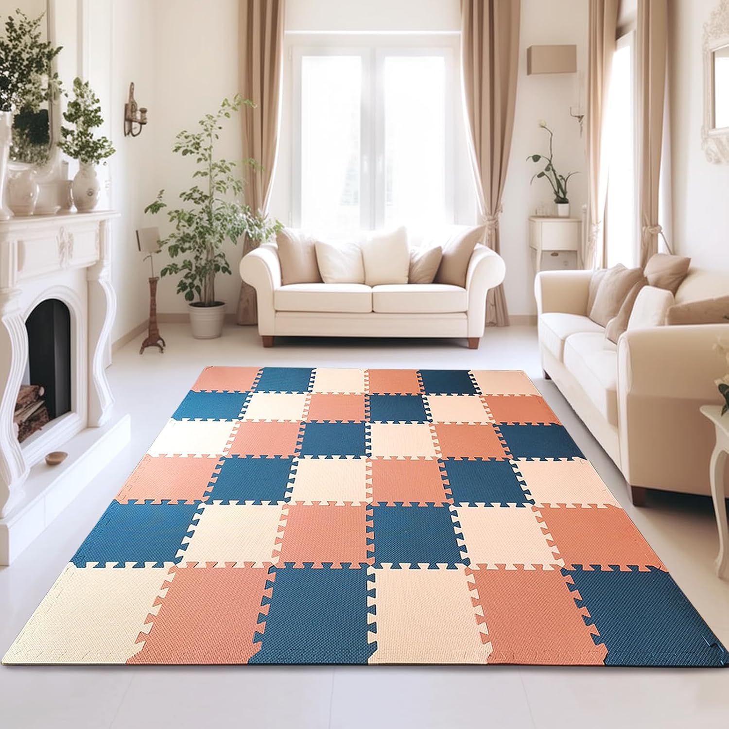 TCBunny EVA Puzzle Mat (Blue/Pink/Cream)