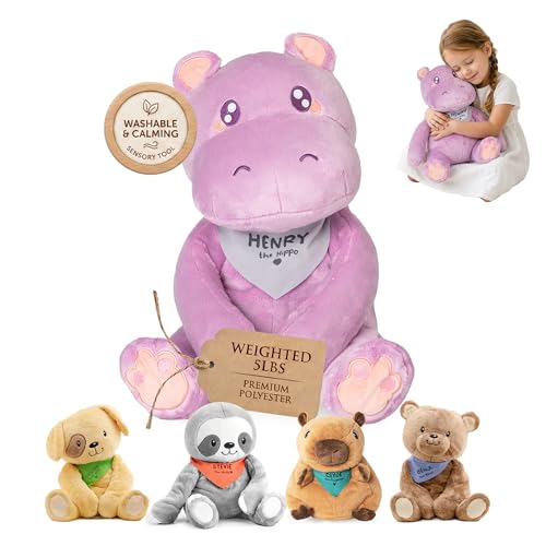 Lilly's Love Weighted Stuffed Animal, 5lb | Sensory Weighted Plush for Kids and Adults | Machine Washable Plushies w/Removable Inner | Calming Weighted Stuffed Animals for Anxiety, Henry The Hippo