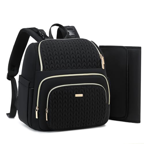 Diaper Bag Backpack - Lightweight & Stylish, Boys, Girls & Baby Travel Essentials Tote with Changing Pad, Insulated Pocket, Stroller Strap - Baby Diaper Backpack for Mom, Maternity (Black)