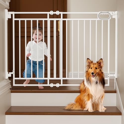 Grownsy Baby Gate for Stairs- No Bottom Bar, Adjustable Width 29.8 to 43.5 for Child and Pet, Dog Gate with Auto-Close & One-Hand Operation, Screw-in Installation for Doorways and Indoor Use