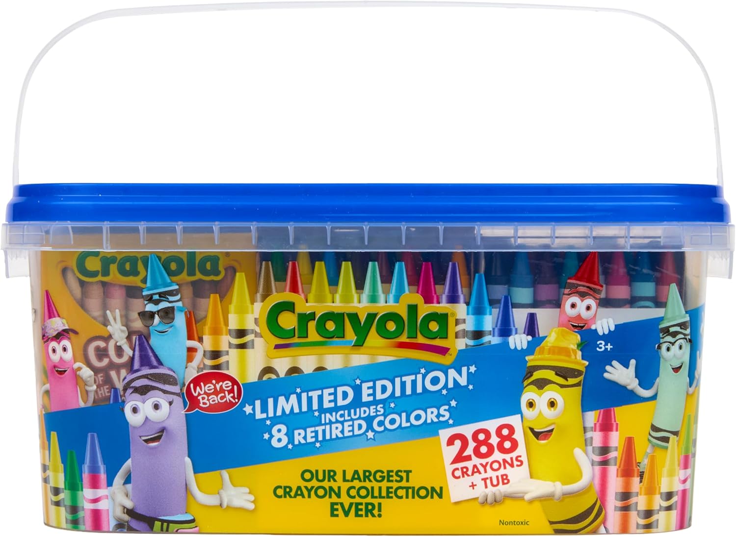 Crayola Crayon Tub - Limited Edition Colors (288ct), Bulk Coloring Crayons for Kids, Stocking Stuffers for Kids, Holiday & Christmas Gifts for Toddlers, Ages 3+