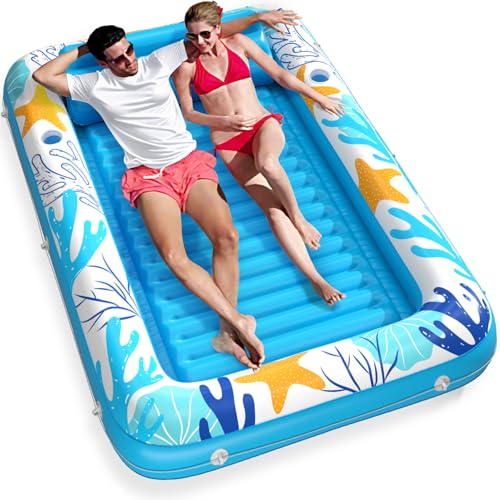 Inflatable Tanning Pool Lounger Float - Jasonwell 4 in 1 Sun Tan Tub Sunbathing Pool Lounge Raft Floatie Toys Water Filled Tanning Bed Mat Pad for Adult Blow Up Kiddie Pool Kids Ball Pit Pool