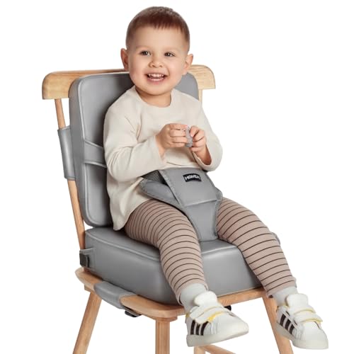 HOMEAL Toddler Booster Seat for Dining Table with Backrest and Adjustable Straps, Breathable Booster Seat for Kitchen Chair, Portable Non-Slip Bottom Booster Seat for Table, Light Grey