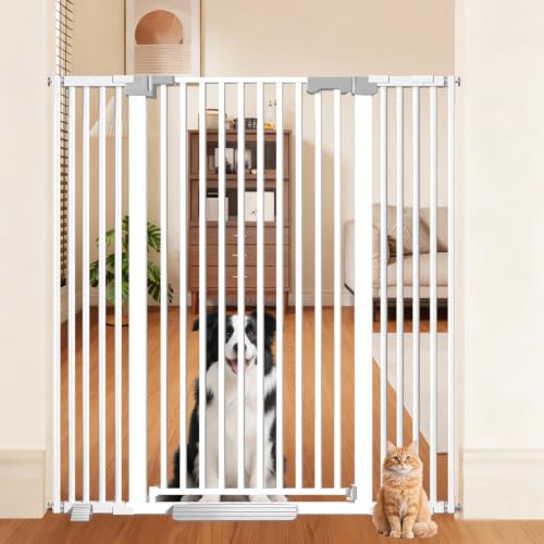 51'' Extra Tall Cat Gate Barrier for Doorways Hallways, Pressure Mounted Pet Dog Gates No Drilling Auto Close, Cat Fence Indoor Climb Proof 30-49.2'' Wide (White)