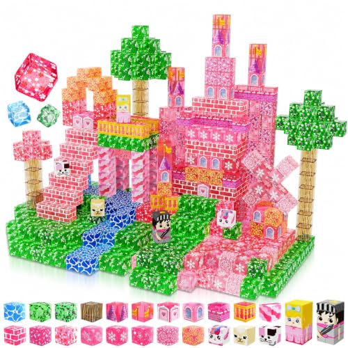Magnetic Blocks - 100PCS Magnetic Building Block Cubes, Magnet Blocks Transparent Castle Princess Toy Building Sets for Kids, STEM Stacking Magnets Toys, Easter Birthday Gift for Boys Girls Age 4-8