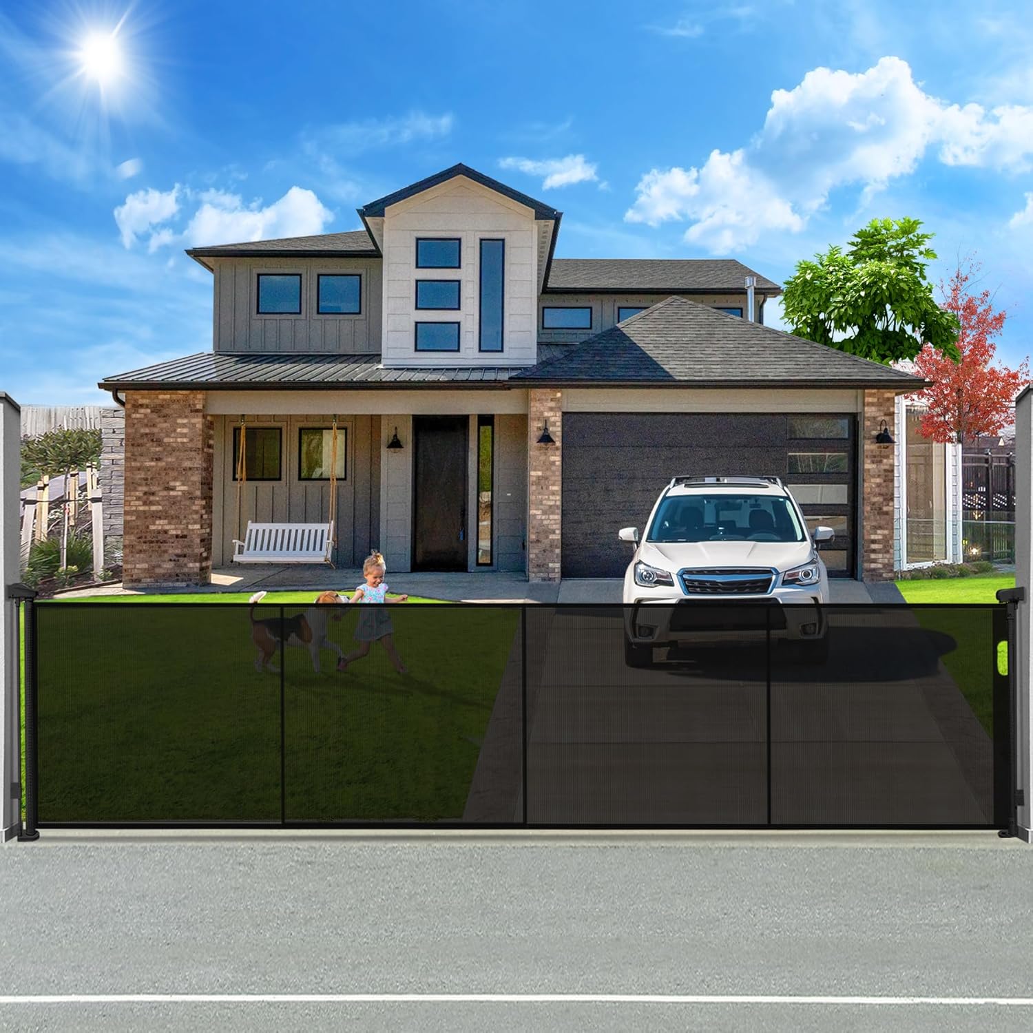 160" Retractable Baby Gates Extra Wide Dog Gate, Long Child Safety Gate, 37" Tall Toddler Pet Gate Mesh Gate with Reinforced Strips for Doorways, Stairs, Hallways, Outdoor & Indoor Large Openings