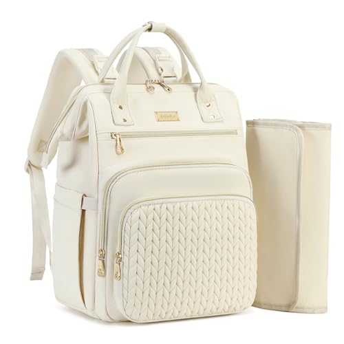 AIJIEKE Diaper Bag, Large Wide-Open Baby Diaper Backpack, Multi-functional Baby Travel Tote Bag, Diaper Bag with Changing Pad, Diaper Bags for Mom & Maternity (Beige)