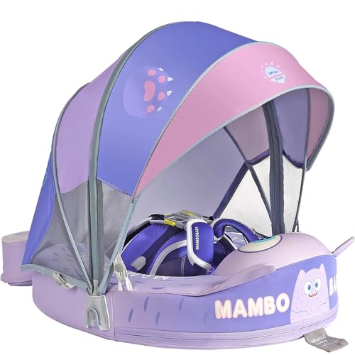 Mambobaby Float with Canopy and Tail New Upgraded Non-Inflatable Baby Pool Float Mambo Float Swim Trainer Solid Infant Swim Float Adjustable Pearl Foam Baby Swim Ring
