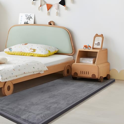 Play Mat for Babies Toddlers,1.3" Thick Elasti-Foam Anti-Fall Cushion Mat for Kids Room,2872 Bedroom Bedside Rugs,Water-Repellent Soft Coral Velvet,Non-Slip(Dark Grey)