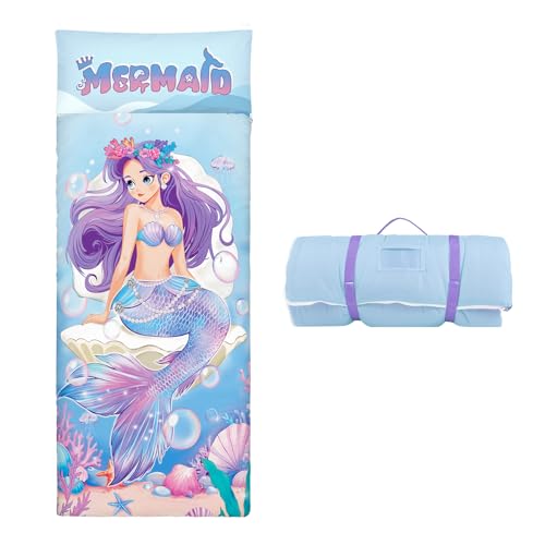 Kids Sleeping Bag Toddler Nap Mat with Removable Pillow, Large Foldable Sleeping Bag for Girls Boys, Easy Clean Slumber Bag with Double Zip for Camping School Preschool Daycare, 5924 inch