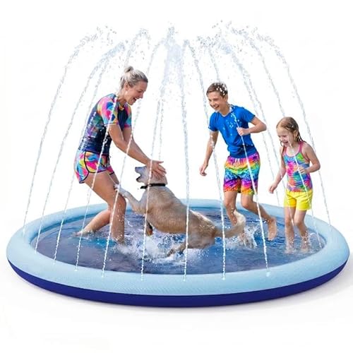 COMMOUDS Splash Pad for Kids and Dogs, Non-Slip Sprinkler Pad Thicken Pool Summer Outdoor Water Toys, Backyard Fountain Play Mat for Baby Toddlers Boys Girls Pet(77Inch)
