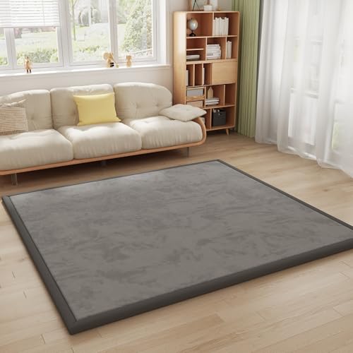 Padded Baby Play Mat, 1.3 Inch Thicken Foam Cushioned & 50 x 50 Waterproof Playpen Mat for Infants and Toddlers, Stylish and Just Wipe-Clean Playmat for Baby Play on Floor, Gray