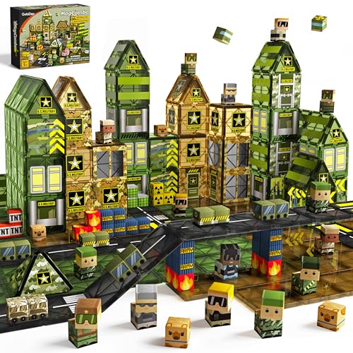 GobiDex 100PCS Magnetic Building Blocks Army Toys, STEM Military Magnetic Tiles with Army Men, Magnet Construction Toys for Toddler Kids Ages 3-5 5-7 4-8, Birthday Gifts for 3+ Year Old Boys Girls