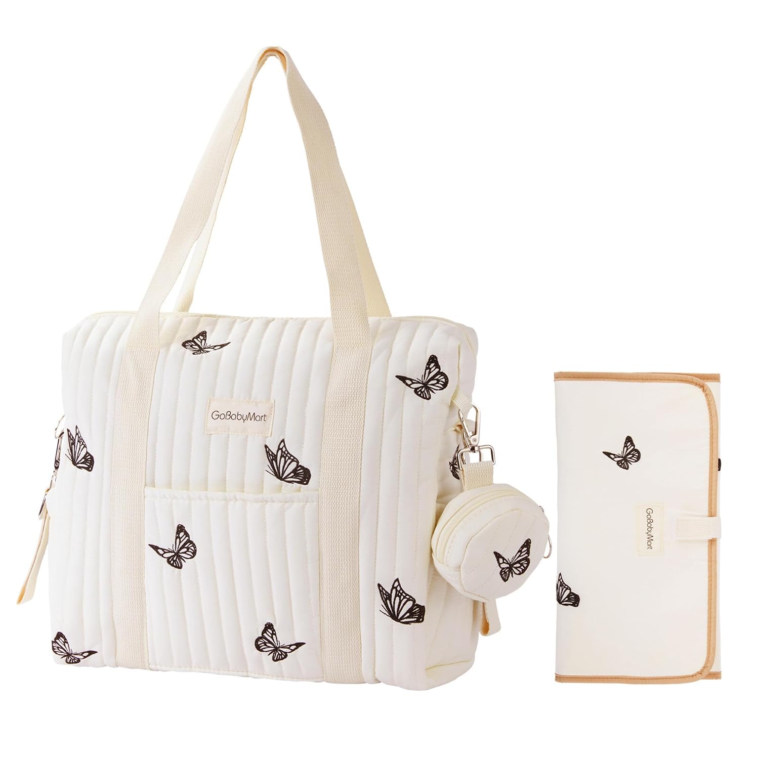 GOBABYMART Large Diaper Bag Tote (Beige Butterflies)