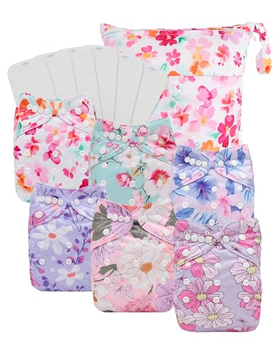 babygoal Baby Cloth Diaper 6 Pack with Inserts & Wet Bag