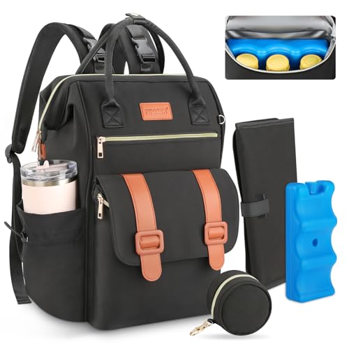 PIIOSER Diaper Bag Tote with Ice Pack, Large Capacity & Waterproof Diaper Bag Backpack for Moms Dads, Insulated Baby Tote Bag with Changing Pad, Stroller Straps & Pacifier Case, Black