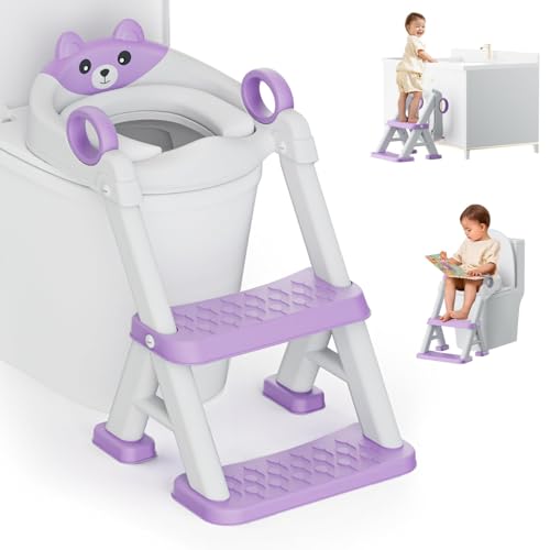 Potty Training Seat, Toddler Toilet Seat With Steps, 2 In 1 Toddler Potty Training Toilet With Splash Guard, Anti-Slip Step Stool Soft Mat, Adjust High Potty Seats For Toddlers Kids Boys Girls