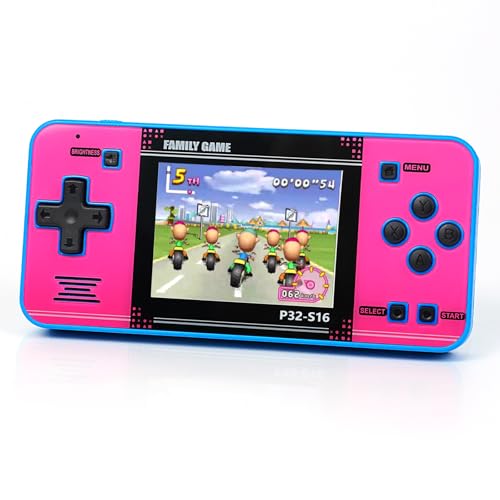 Handheld Game for Kids ,Built-in 220 32-bit Video Games, 3.0 IPS Screen, Rechargeable Portable Game , Travel Mini Arcade Electronic Toys Gift for Boys and Girls(Blue+Pink)
