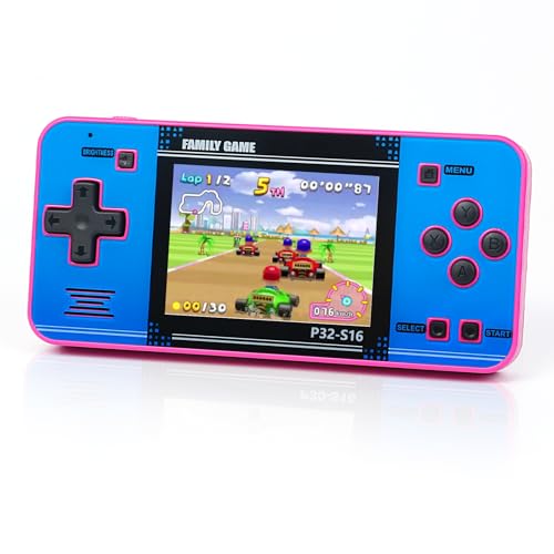 Handheld Game for Kids ,Built-in 220 32-bit Video Games, 3.0 IPS Screen, Rechargeable Portable Game , Travel Mini Arcade Electronic Toys Gift for Boys and Girls (Pink+Blue)