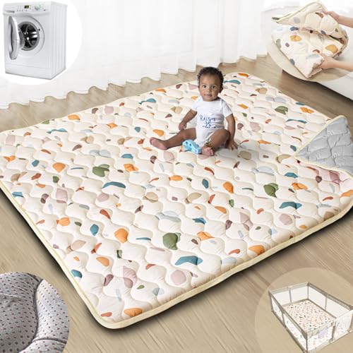 Baby Play Mats for Floor, 71x59 Upgraded Thickness & Larger Super Soft Playmat for Babies and Toddlers, Foldable Washable, Upgrade Anti-Slip Crawling Mat for Playpen(Boho Color Blocks)