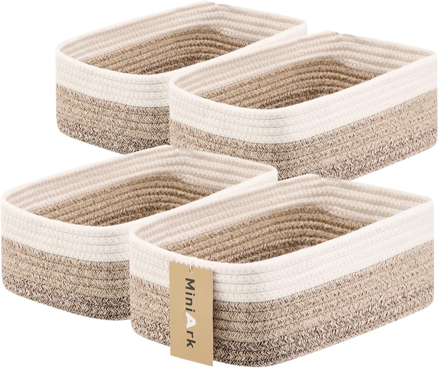 Small Storage Baskets for Organizing | Closet Organizer Bins | Shelf Toy Basket | Woven Rope Baskets | Cube Decorative Box | Shallow Basket |11.5x7.5x4.7| 4 Packs Gradient Brown