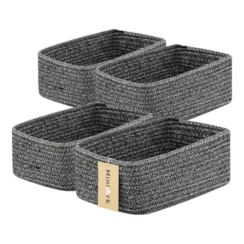Small Storage Baskets for Organizing | Closet Organizer Bins | Shelf Toy Basket | Woven Rope Baskets | Cube Decorative Box | Shallow Basket | 11.5x7.5x4.7 | 4 Packs Dark Gray