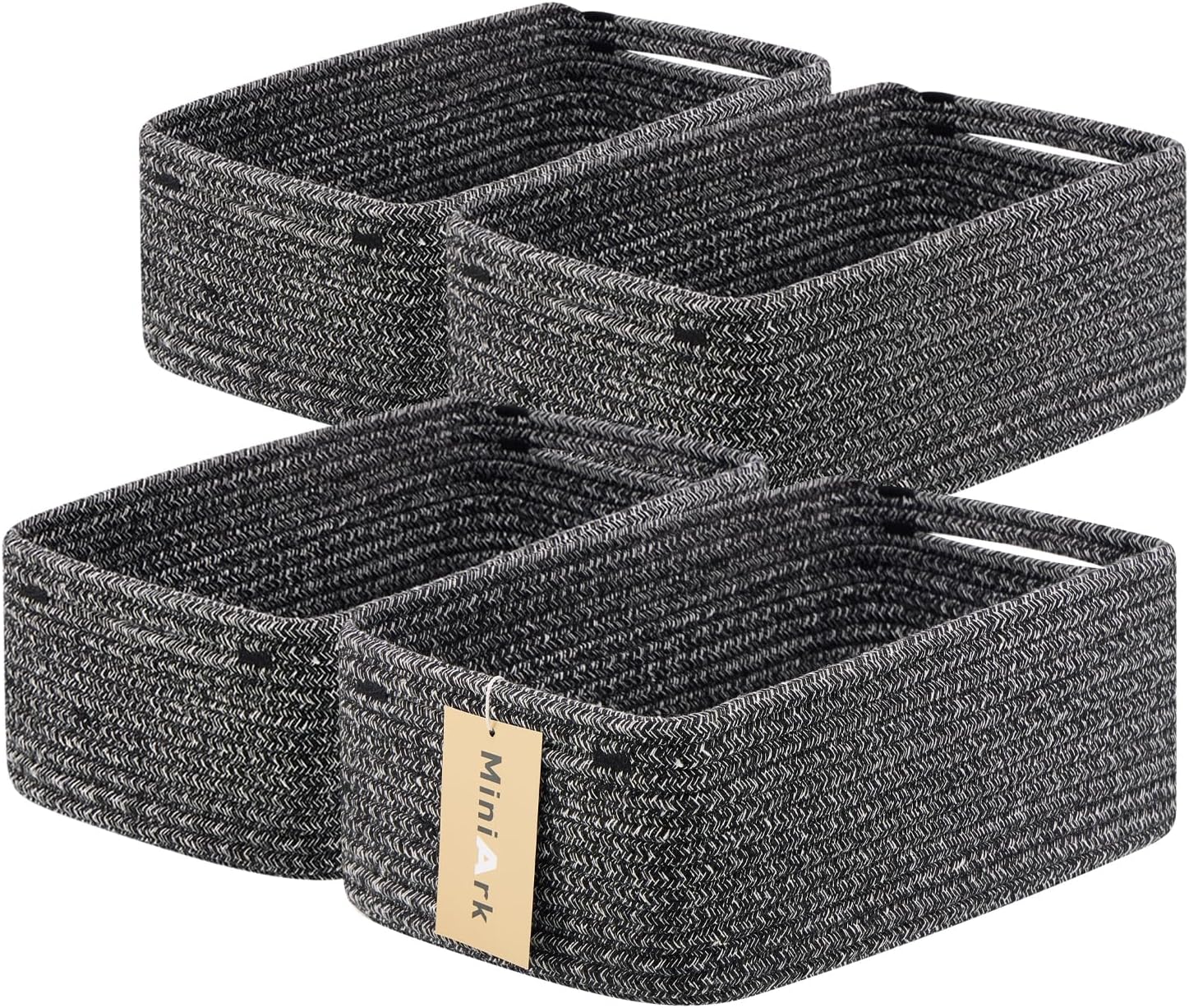 Small Storage Baskets for Organizing | Closet Organizer Bins | Shelf Toy Basket | Woven Rope Baskets | Cube Decorative Box | Shallow Basket | 13x8.5x5.1 | 4 Packs Dark Gray