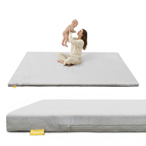 71" 59" Padded Baby Play Mat for Floor, 1.2" Thick Memory Foam Mat with Machine Washable Cover, Soft Tummy Time Crawling Playmat with Non-Slip Bottom, Fits 71" x59" Playpens