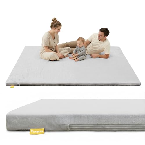 79" 71" Padded Baby Play Mat for Floor, 1.2" Thick Memory Foam Mat with Machine Washable Cover, Soft Tummy Time Crawling Playmat with Non-Slip Bottom, Fits 79" x71" Playpens