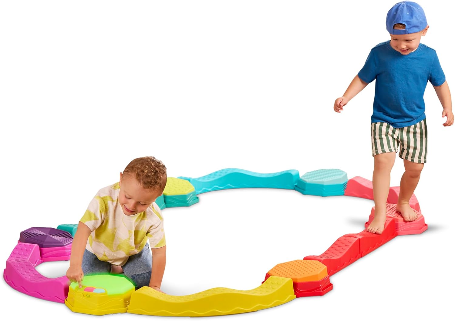 B. toys  Balance Beam for Kids  Musical Games & Activities  5 Sensory Stones, 8 Wavy Beams & 1 Musical Pod  Indoor & Outdoor Active Play  3 Years +  Balance & Groove Set