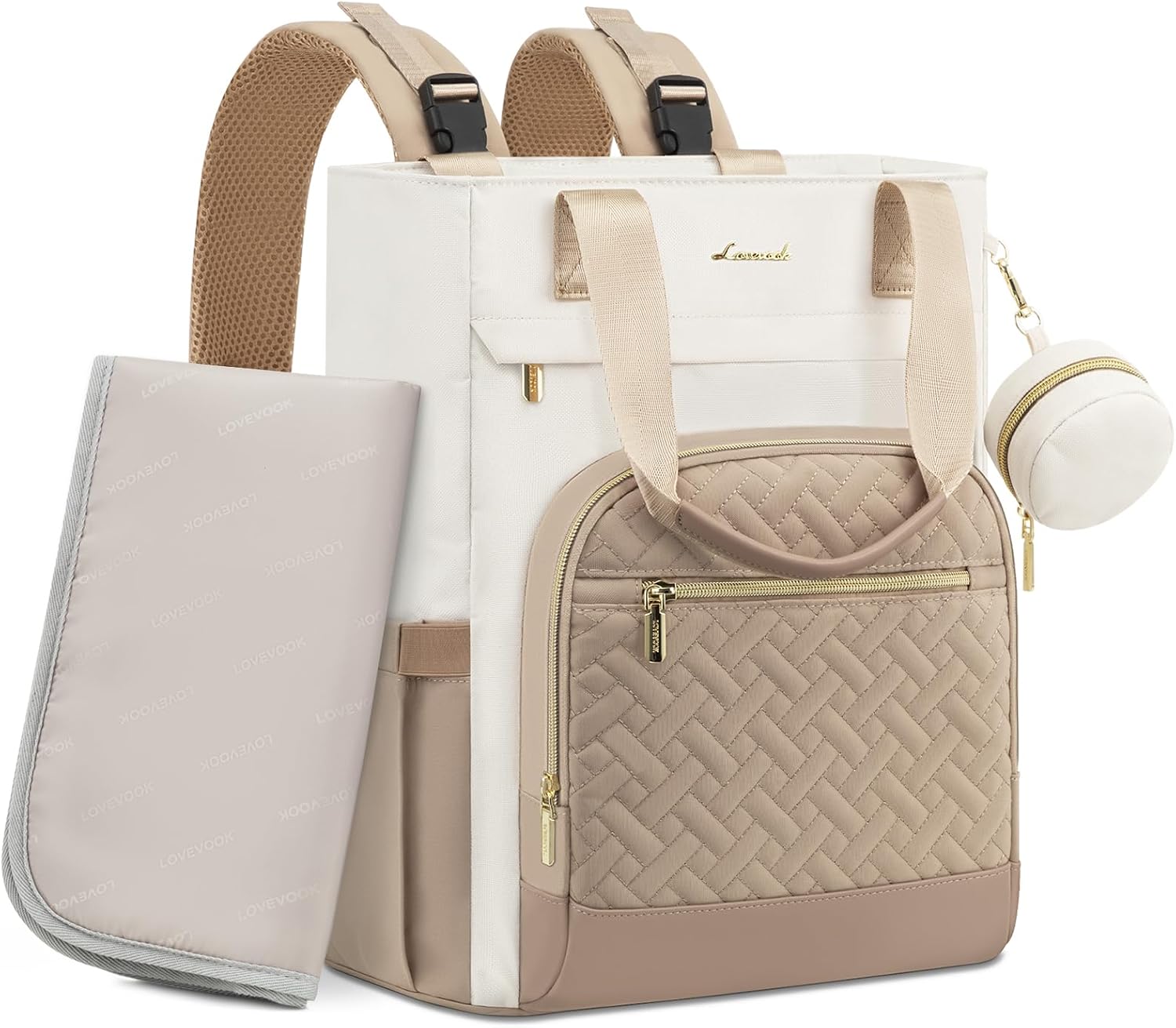 LOVEVOOK Diaper Bag Backpack - Ivory Khaki