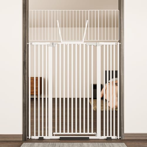 68" Extra Tall Cat Gate for Doorway, 30.5"-47.5" Auto Close Pet Gate Include 2.75", 5" and 7" Extension Kits, No Drilling Pressure Mount Kit, Suitable for Doorways or Kitchen, White