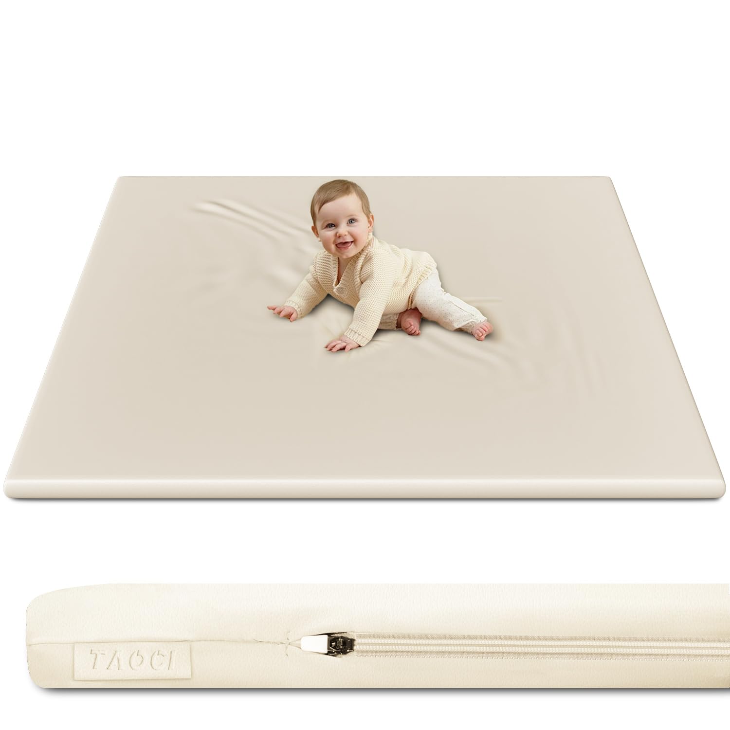 Padded Baby Play Mat Soft Vegan Leather with Thicken Foam Mat Easy Wipe-Clean Cushioned & 2 Sides Waterproof Baby Tummy Time Playmat Fits 50" x50" Playpens