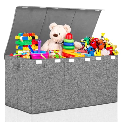 Extra Large Toy Box 167L, Sturdy Toy Storage Chest Organizer Bin Baskets with 2 Removable Divider for Boys, Girls, Kids, Nursery, Bedroom, Playroom, 35.5"x17" x17"(Linen Gray)