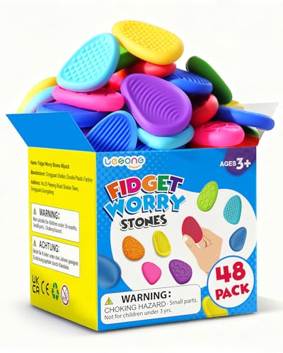 Fidget Toys Sensory Stone for Kids: 48 Pack Textured Worry Stones - Bulk Fidgets for Classroom Prizes Gooide Bag Stuffers - ADHD Tools for Autism Kids Calming - Gifts Christmas Stocking Stuffers