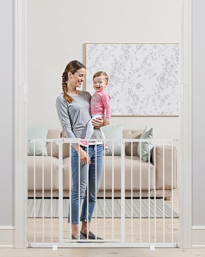 VEVOR Baby Gate, 26-48 Inches Adjustable Width, 36 Inches High Dog Gate, Easy Step Walk Thru, for Child Pet Security, Pressure Mount Kit, Wall Cups, One-Hand Open, for Stairs and Doorways, White