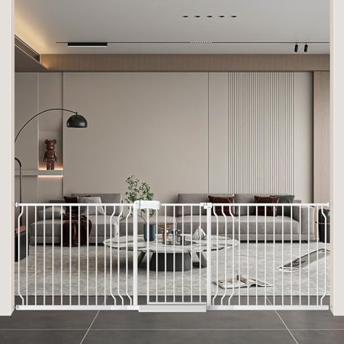 WAOWAO Baby Gate 85.83-95.25" Extra Wide Pressure Mounted Walk Through Swing Auto Close Safety White Metal Toddler Kids Child Dog Pet Puppy for Stairs,Doorways,Kitchen