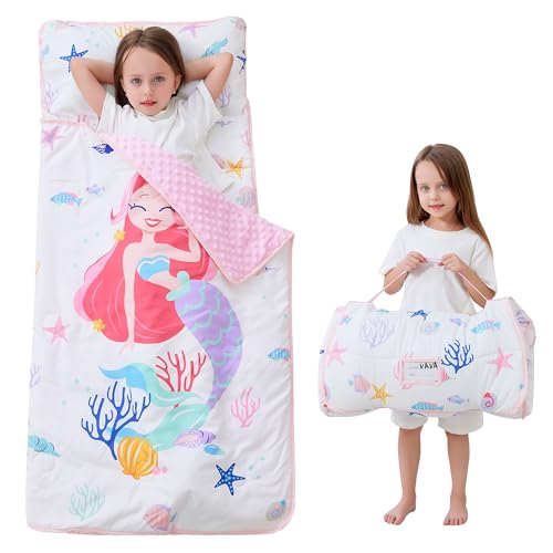 Toddler Nap Mat with Pillow and Blanket, Extra Large Rolled Napping Mats,Slumber Bags for Boys Girls,Kids Sleeping Bag for Daycare, Preschool Travel Camping