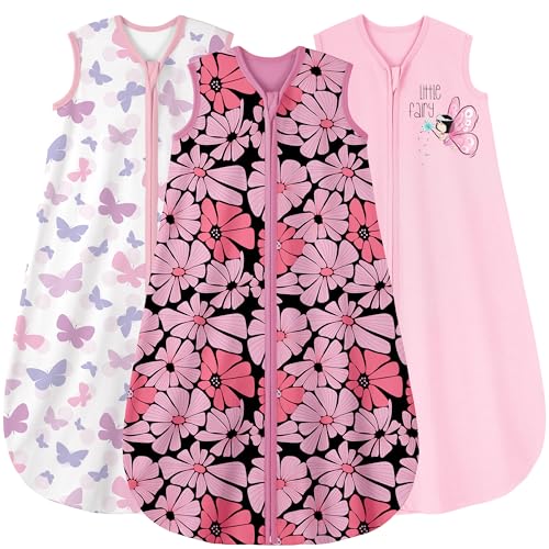 Yoofoss Baby Sleep Sack 0-6 Months Baby Wearable Blanket 100% Cotton 2-Way Zipper TOG 0.5 Toddler Sleeping Sack 3 Pack, Lightweight Sleep Sacks for Babies(Small)