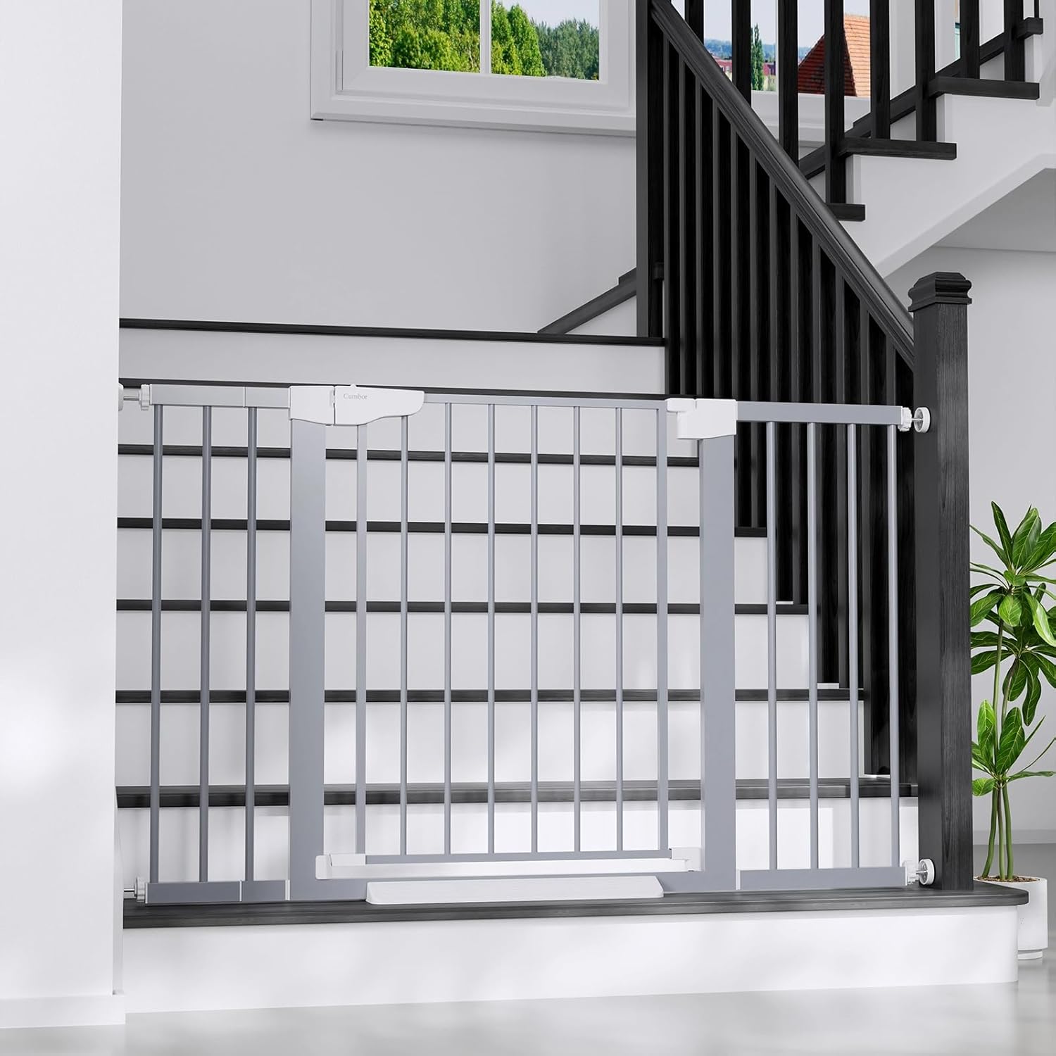 Cumbor 29.7"-51.5" Extra Wide Baby Gate for Stairs, Mom's Choice Awards Winner-Dog Gates for Doorways, Pressure Mounted Walk Through Pet Gate Indoor, Safety Auto-Close Child Gate for Kids, Gray