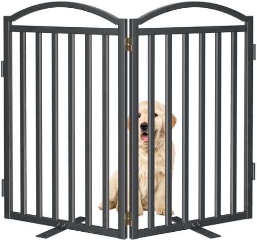 Malier Metal Freestanding Dog Gate, 32'' Height Outdoor Indoor Dog Fences, Extra Wide Foldable Puppy Gate for Stairs (Black, 2 Panels 40''W  32''H)
