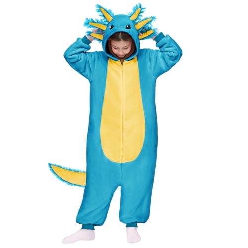 Spooktacular Creations Halloween Axolotl Costume, Kids Axolotl Pajama, Zip-Up Hooded Jumpsuit for Halloween Cosplay Party