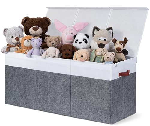 Extra Large Toy Storage Organizer with Lid - Sturdy, Collapsible Toy Chest Storage Box Design - Toys Bin with Dividers for Kids, Nursery, Bedroom, Playroom 37"x16"x14"