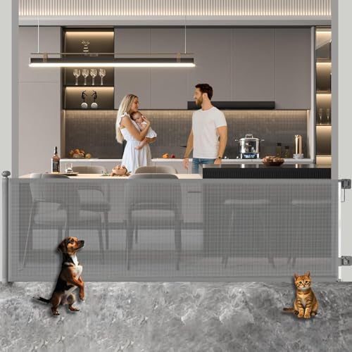Huafly 71 Inch Retractable Baby Gates, no Drilling Baby Gates for Large Openings, Child Gates, Safety Gates, Extra Long Dog Gates on Doorways, Stairs, Outdoor, Indoor (Gray, 71 Inch)