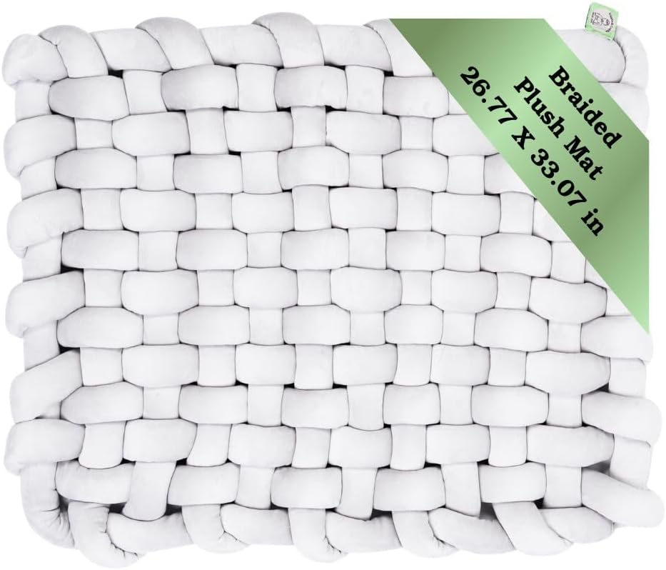 Giggles&Cuddles Braided Plush Mat Baby  Soft Washable Play Mat for Tummy Time, Crawling & Nursery Decor, Handmade Plush Cushion (Grey)