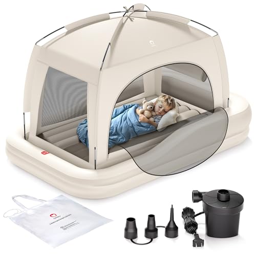 QPAU Inflatable Toddler Bed w/ Tent (Khaki)