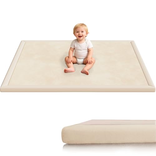 Baby Play Mat for Floor, 1.3'' Thick Memory Foam Tummy Time Mat - Super Soft Coral Velvet Nursery Rug with Non-Slip Backing, Crawling Rug for Toddlers/Infants, Playpen, Yoga & Tatami Use, 50''x 50''