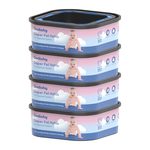 Jumbo Square Bags Refill Compatible with Diaper Genie Compact, Select Pails (Not Fit Classic), Max Odor Control, Disposal Bag Refills with Continuous Film, Holds Up to 810 Newborn Diapers, 4 Pack