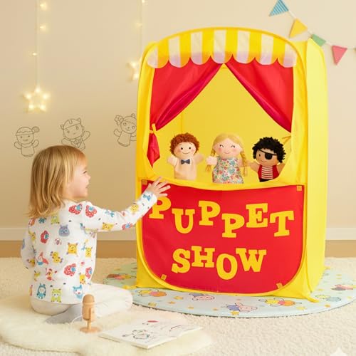 Alvantor Pop Up Puppet Show Theater & Lemonade Stand, Pretend Playhouse Kids Play Tent, Puppet Stage Tabletop Sets for Toddlers Curtain Fordable, Indoor & Outdoor Children Drama 29"X29"X43"H, 1 pc